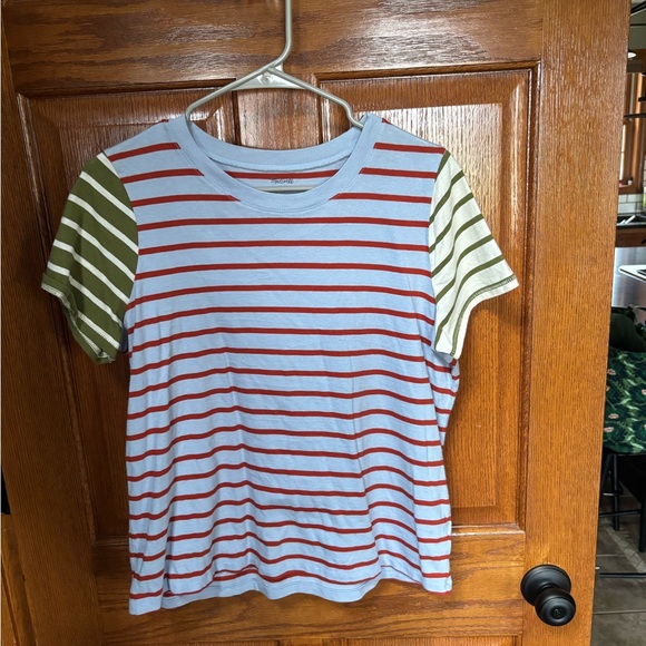 Madewell Tops - Madewell Short Sleeve Stripe Tee in Light Blue, Red & Olive